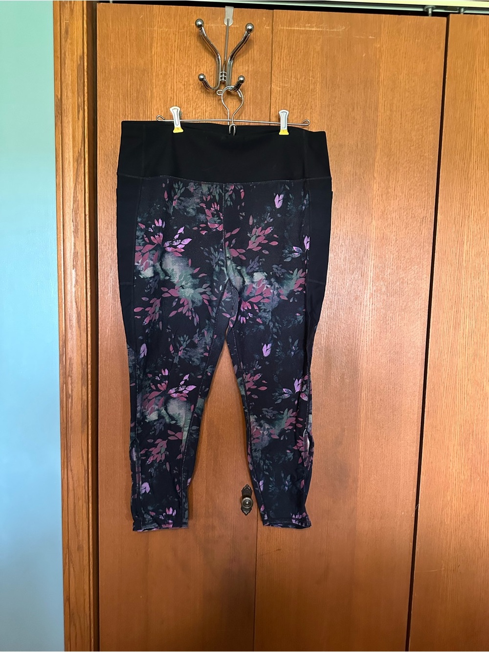 Skechers Black Leggings with Purple Floral Print
